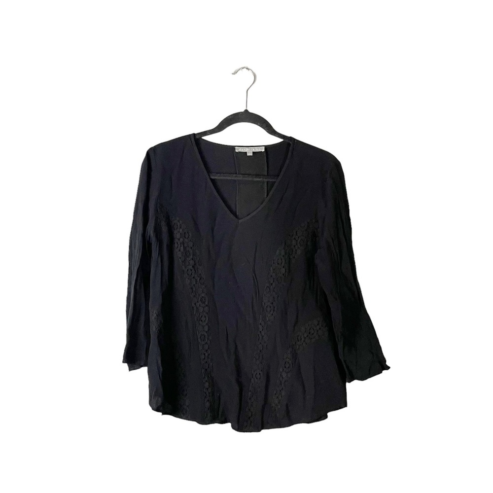 Daniel Rainn Black Lightweight Lace Cutout V Neck Business Casual Blouse Medium